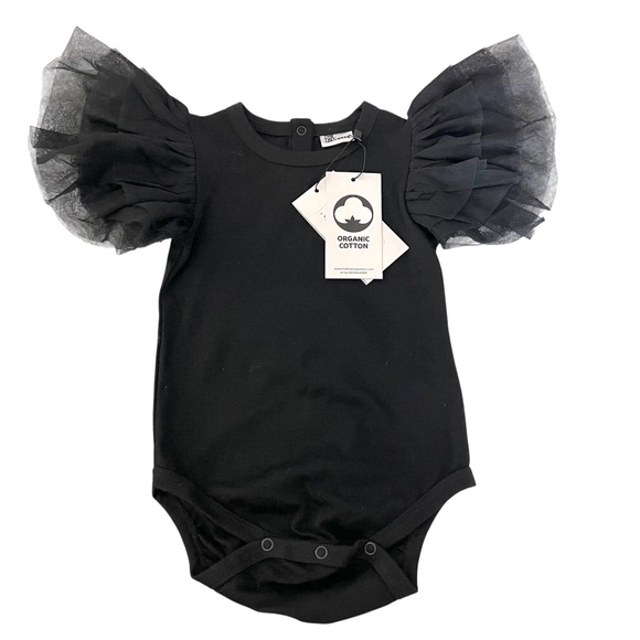NWT The Tiny Universe Black Organic Bodysuit Tulle Ruffles 12 Months - Picture 4 of 9